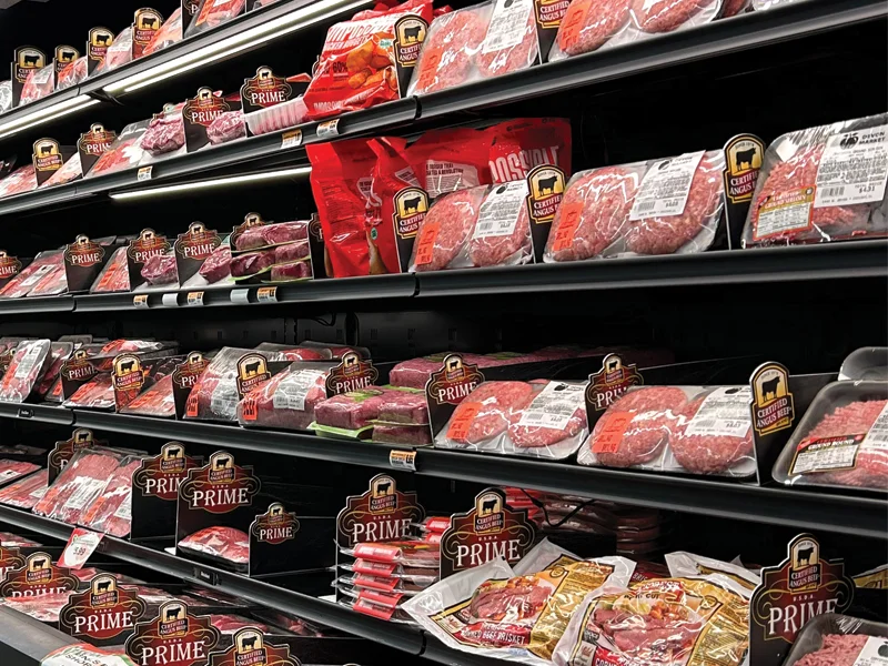 Meat and poultry products in a supermarket