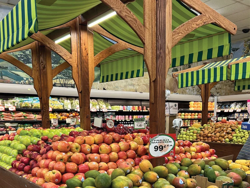 showing some fruits in a shelve at Devon Market